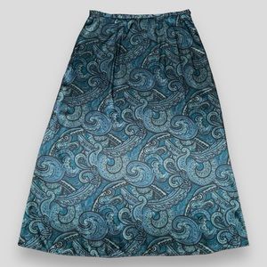 Vintage Kathie Lee Teal Paisley Satin Maxi Skirt